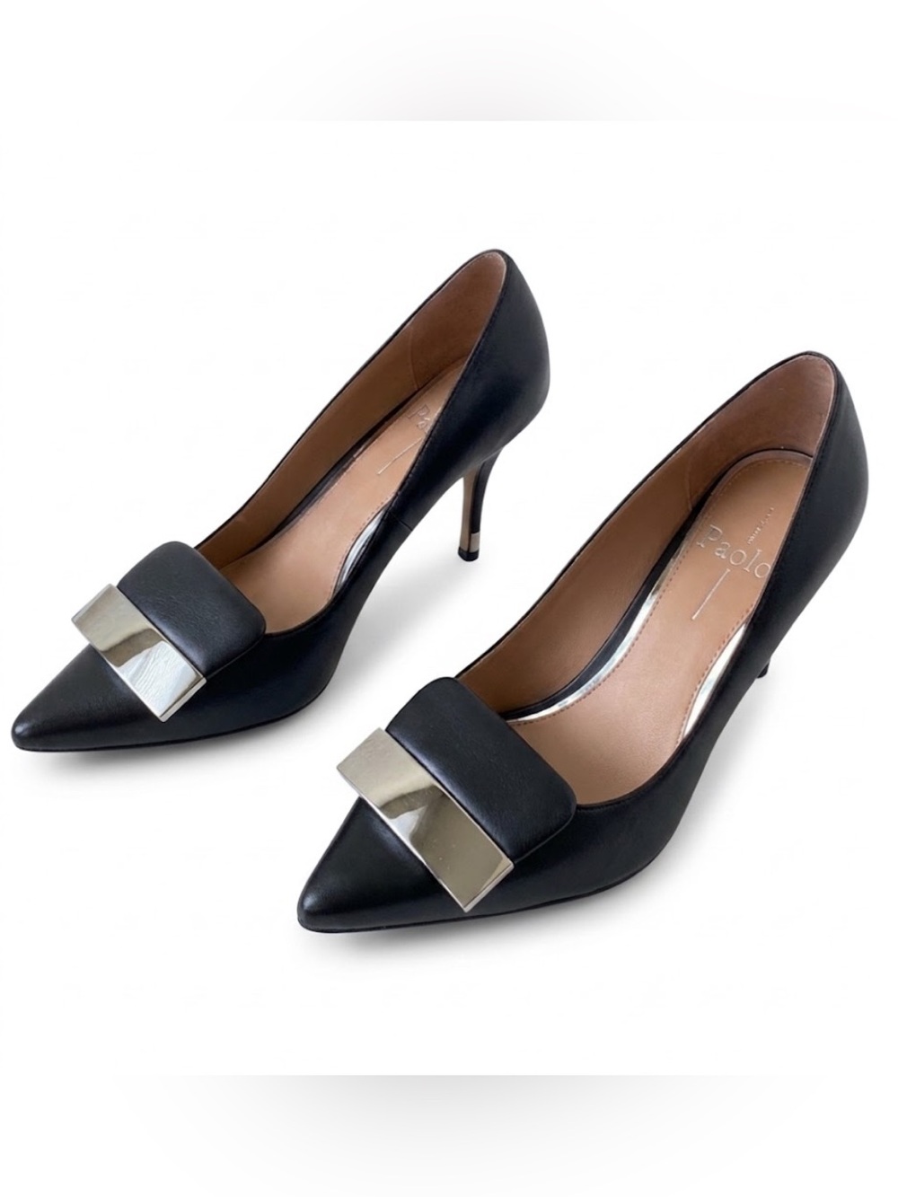 Linea Paolo Parry Pointed Toe Leather Heels w/Silver Embellishments Sz 6